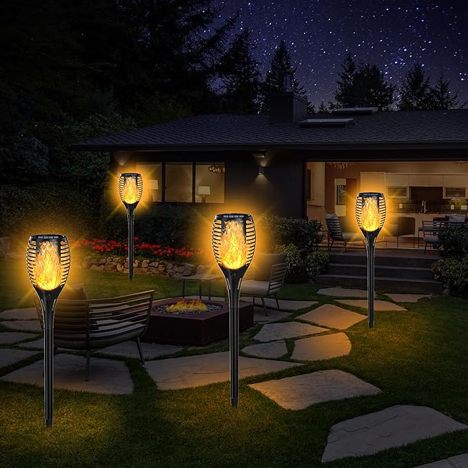 Upgraded Solar Lights Outdoor 7 Pack, Solar Torch Lights with Flickering Flame, Super Larger Size for Garden Decor, Solar Powered Outdoor Waterproof Solar Garden Lights for Pathway Patio Yard