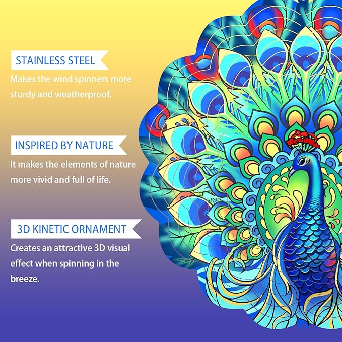 Peacock Wind Spinners Metal Peacock Gifts for Mom Women Grandma,12inch Hanging Wind Spinner for Outdoor&Indoor Decor Wind Kinetic Christmas Ornament Gifts for Yard Garden Decoration