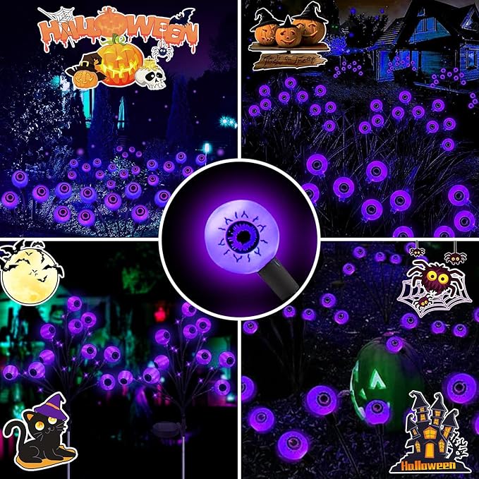 Aogist Halloween Decorations Eyeball Swaying Firefly Light Bright Long Standby Time Waterproof Outdoor Lights for Beautiful Spaces Garden Yard Lawn Pathway Porch Party Decor (Purple, 4 Pack-24 LEDs)