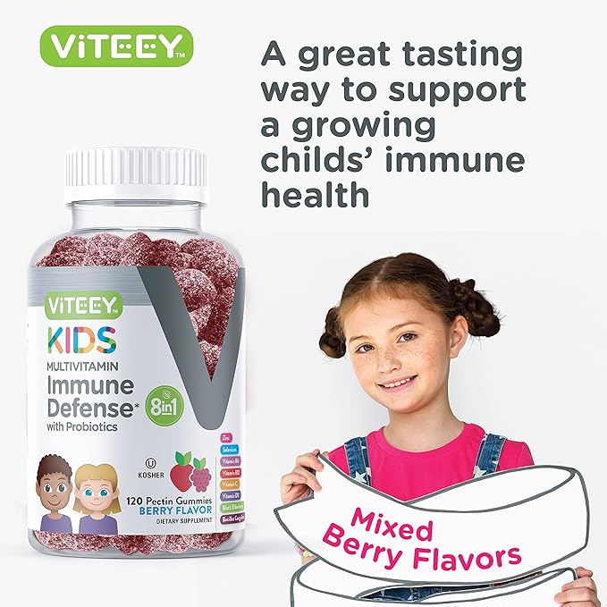 Kids Multivitamin Gummies with Probiotics 8-1 Kids D3, B12, B12, B6, B6, Zinc,