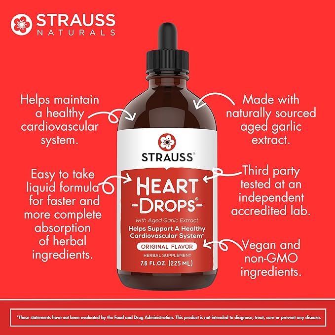 Strauss Naturals Heartdrops, Herbal Heart Supplements 7.6 fl