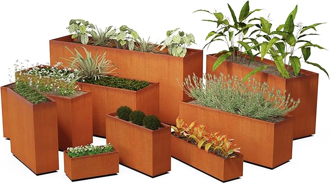 Corten Steel Planter Box – 24-Inch Rectangular Metal Planter for Herbs & Patios | Heavy Duty, Modern Rustic Design | Made in USA, Fully Assembled