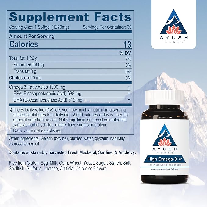 Ayush Herbs High Omega-3, High-Potency Fish 60 Softgels