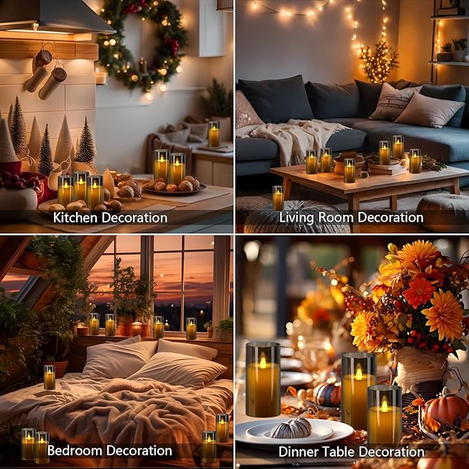 Metaku Flickering Flameless Candles Battery Operated 3D Moving Wick LED Candles with Remote, Set of 2 Grey Acrylic Electric Candles for Christmas Halloween Valentines Wedding Home Decor,D 3"×H 6"