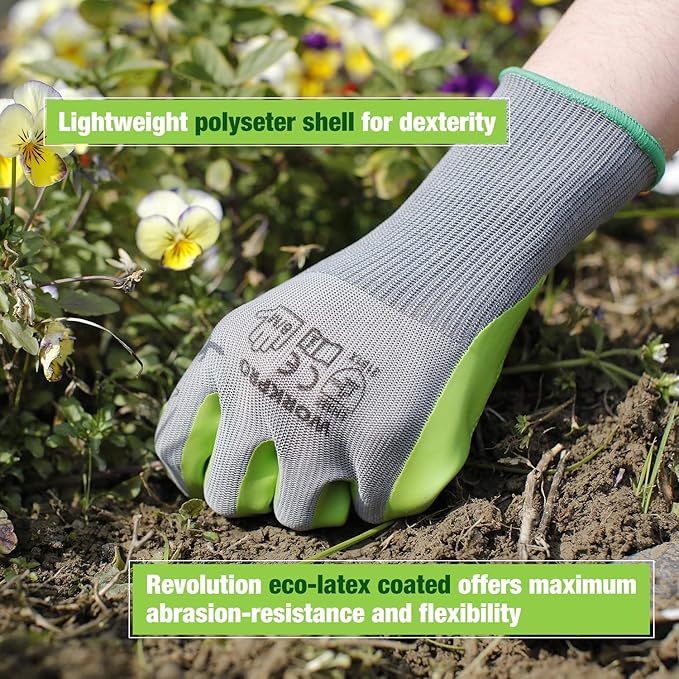 WORKPRO 6 Pairs Garden Gloves, Work Glove with Eco Latex Palm Coated, Working Gloves for Weeding, Digging, Raking and Pruning(M)
