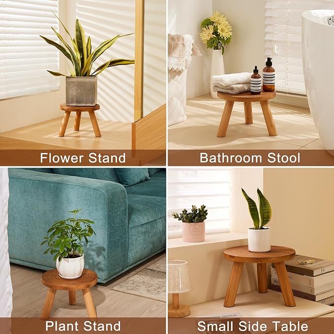 Yanbaga 2 Pack Wood Plant Stand Indoor,11-12" Mid Century Modern Plant Stand Holder with Growth Ring,Plant Stool Display Stand for Flower Pots ,Outdoor, Garden,Patio