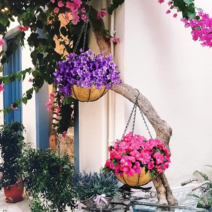 ZeeDix 3 Pack 12 Inch Metal Round Hanging Planter Basket with Coconut Liners Replacement, Hanging planters Baskets with Natural Coco Liner for Outdoor Indoor Planters Flowers Vegetables