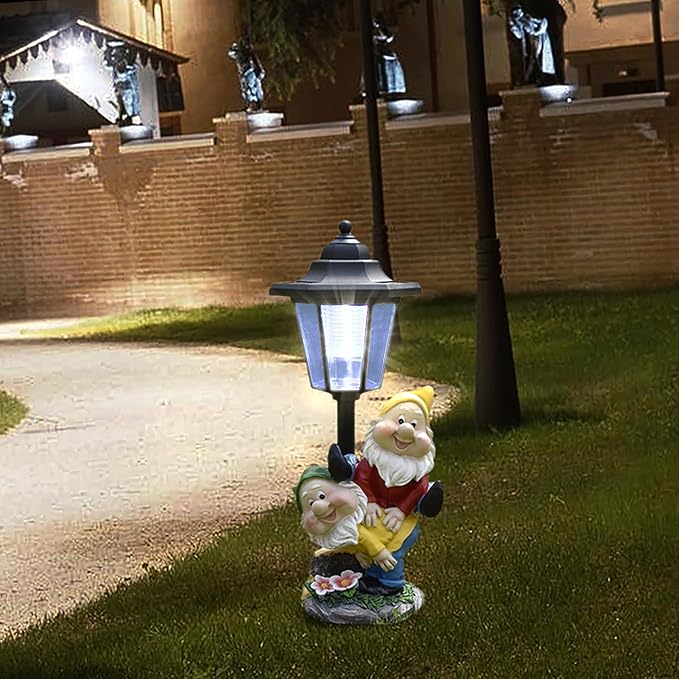 Solar Garden Country Farm Gnomes with Light, Outside-Outdoor Decorations Funny Playing Gnomes for Patio Yard Lawn Walkway Ornaments Clearance Housewarming Gifts for Mom Grandma Birthday