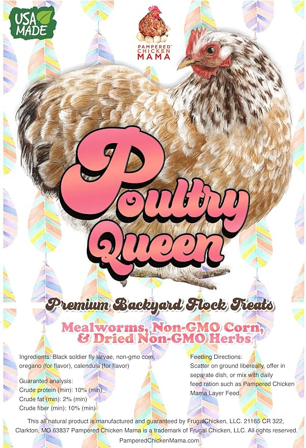 Pampered Chicken Mama Non-GMO Mealworm, Corn, Flax, & Herb Treat for Backyard Chickens, Healthy Layer Feed & Supplies for Pet Chickens Poultry Queen Treat for Hens (20 pounds)