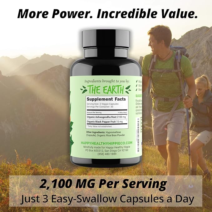 Organic Ashwagandha Capsules 2100mg – Stress 100% Herbal, 90 Ct