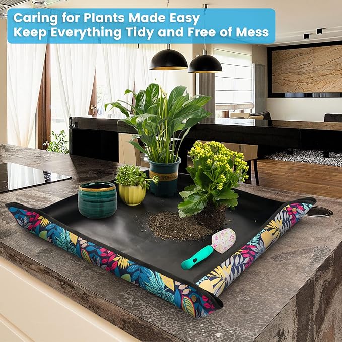 Waterproof Potting Mat for Indoor Plant Transplanting and Dirt Control, Gardenig Gifts for Women, Repotting Mat Succulent Gardening Mat 29.5"x29.5"