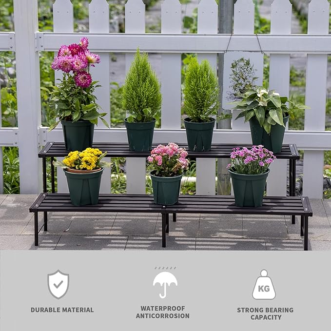 Metal Plant Stand, Rust-proof Aluminum Flower Pot Stand, Plants Display Stands Decoration Racks for Living Room Balconies and Gardens (90 Ebony)