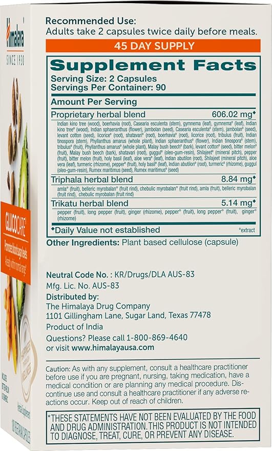 Himalaya GlucoCare Herbal Supplement, Metabolism Support, 180 Capsules, 90 Day