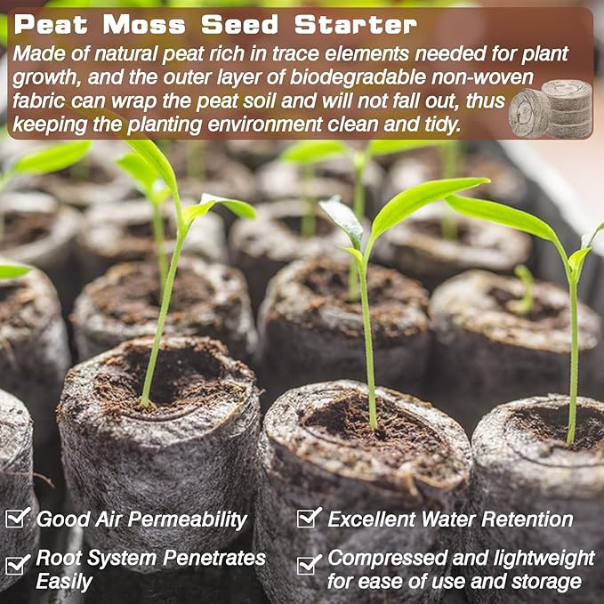 ZeeDix 50Pcs 50mm Peat Pellets for Seedlings, Seed Starter Pods Seed Starting Plugs Soil, Compressed Nutrient Block Potting Soil Discs Pellet for Planting Herbs Flowers Vegetables