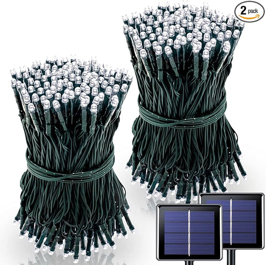 2 Pack Total 400 LED White Solar Christmas Lights, 75.5 Ft 8 Modes Solar String Lights Outdoor Waterproof, Solar Lights for Christmas Wedding Decor Tree Party Patio Decorations