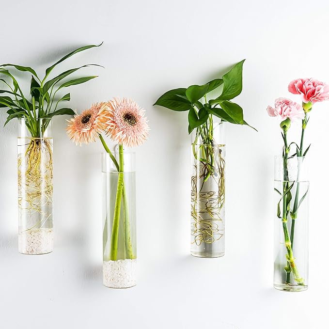Kingbuy Wall Hanging Plant Terrarium Propagation Station Glass Planter for Home Office Decor, Large Cylinder Vase, 2 Pack