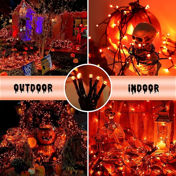 Halloween Orange Lights, 82ft 200 LED String Lights With 8 Modes, Waterproof Low Voltage for Party, Garden, Indoor Outdoor Decorations