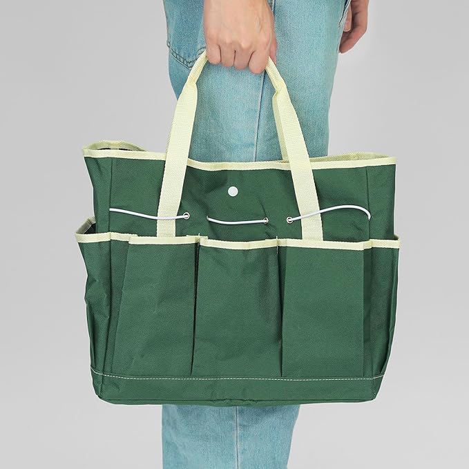 HARFINGTON Garden Tool Bag 14" x 6.7" x 12" Large Oxford Waterproof with Pockets Garden Tote Bag Gardening Plant Tool Organizer Storage Carrier Store for Outdoor Women Men, Dark Green