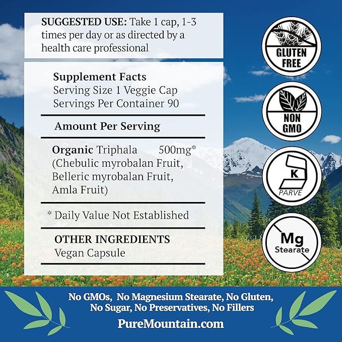 Pure Mountain Botanicals Triphala Capsules 90 500mg Organic