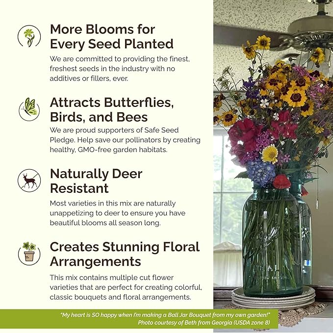 Eden Brothers Burst of Bloom Wildflower Mixed Seeds for Planting, 5 lb, 2,400,000+ Seeds with Cosmos, Black Eyed Susan | Attracts Pollinators, Plant in Spring or Fall, Zones 3, 4, 5, 6, 7, 8, 9, 10