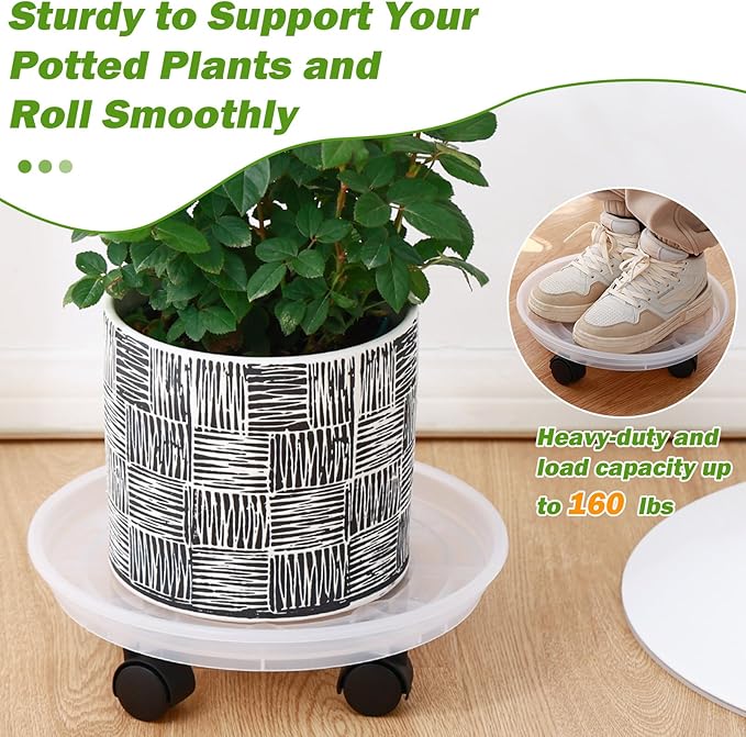 4 Packs Plant Caddy with Wheels 11.8" Plastic Rolling Plant Stands Heavy-duty Plant Dolly with Casters Indoor Outdoor Wheeled Plant Roller Base Large Planter Saucers Plant Mover