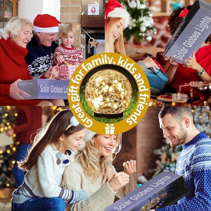 Solar Globe Lights Outdoor Waterproof-Solar Balls for Garden-Cracked Glass Ball Solar Lights Outdoor-Solar Orbs for Outside-Outdoor Decorations for Patio and Yard Lawn Backyard Decor