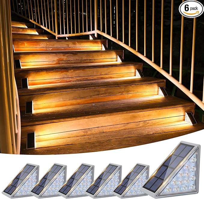 VOLISUN Solar Stair Lights 6 Pack, Solar Step Lights Outdoor Waterproof IP67, LED Outdoor Step Light,Outdoor Light Decor for Garden Stair, Deck, Front Step, Front Porch, and Patio(3000K)
