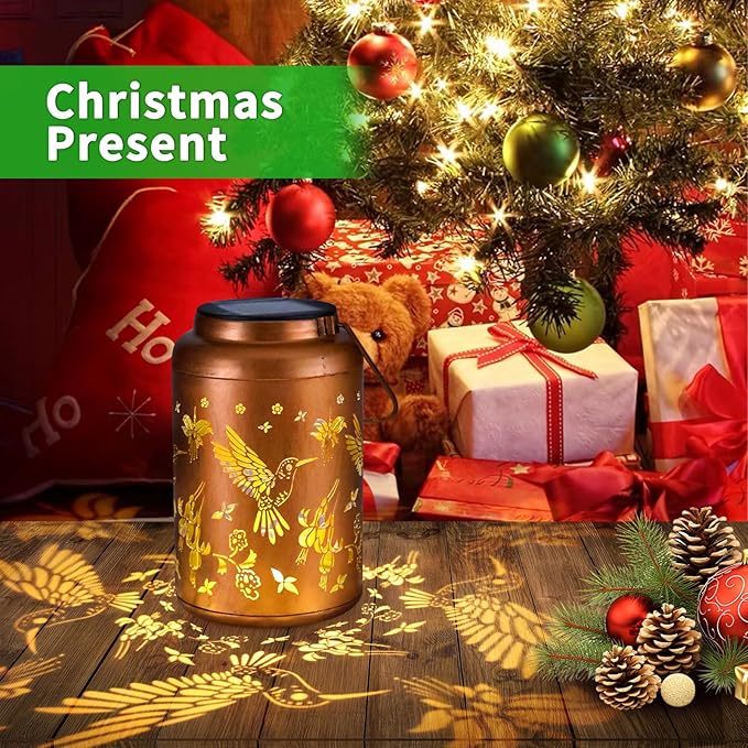 Hummingbird Solar Lanterns Outdoor Waterproof Hanging Solar Lights Metal Decor Lantern LED Light Christmas Decorative for Garden,Patio,Yard,Lawn,Backyard,Front,Porch as Holiday Gifts for Women Mom