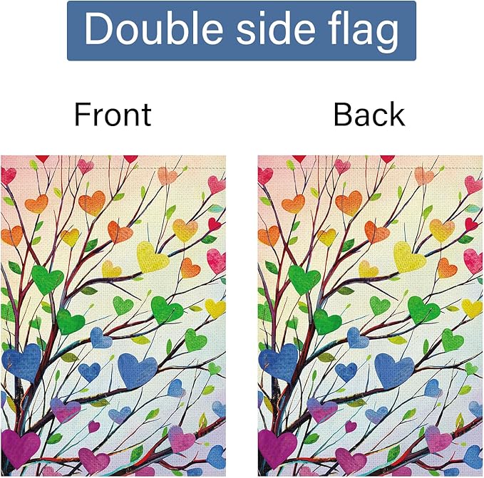 Louise Maelys Rainbow Tree Garden Flag Pride Month Love Heart 28x40 Inch Double Sided Welcome Large Burlap Gay Pride Lesbian LGBTQ Yard Outdoor Sign Outside Home House Decor