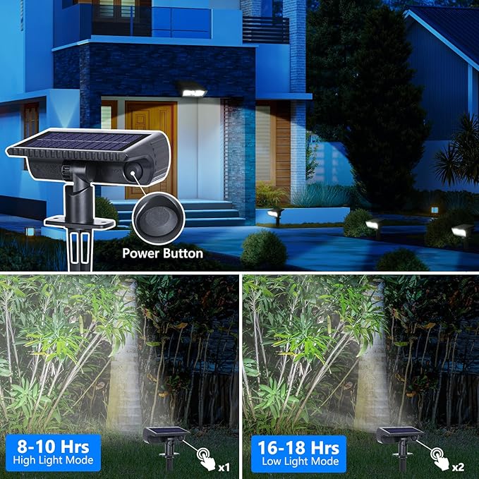 Toodour Solar Spot Light Outdoor, 2 Pack Solar Lights Outdoor with 2 Modes, Waterproof Solar Powered Flood Lights Landscape Lighting for Yard Garden Home Pathway Walkway Outdoor Decor - Cool White