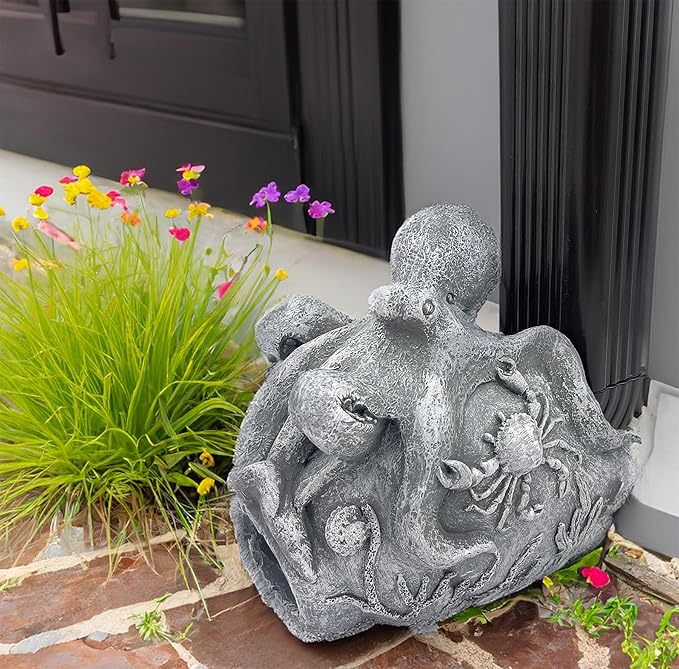 Real Octopus Sculpture Gutter Downspout Extender,Garden Statue Ornament,Decor Downspout Diverter,Perfect Rain Diverter for 3"x4" Downspouts, Eco-Friendly Resin,Perfect Outdoor Decor Gift