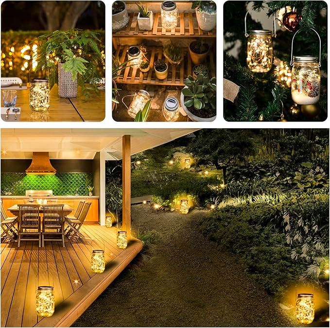 HXWEIYE 8 Pack Solar Mason Jar Lights Lanterns,Jars & Hangers Included,30LED Waterproof Hanging Outdoor Fairy Lights for Patio Garden Porch Yard Backyard Balcony Wedding(Warm White)