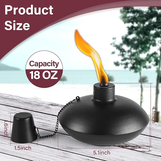 ZSZMFH 6 Pack Metal Table Top Torches,18 oz Citronella Torches for Outside, Refillable Citronella Flame Light Torch with Wicks and Covers, Landscape Lanterns Torches for Party, Garden Decor,DIY