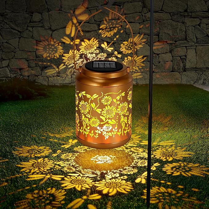 Garden Decor Birthday Gifts for Women, Sunflower Solar Lanterns Outdoor Decoration, Mothers Day Gifts for Mom Grandma, Hanging Solar Lights Outside for Yard, Patio, Backyard, Porch (2 Pack)