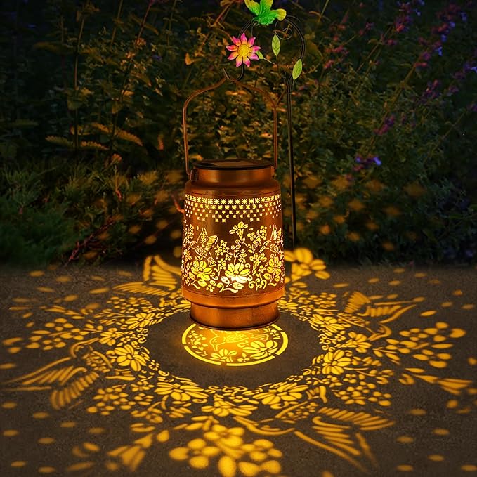 2 Pack Solar Lanterns Outdoor Hanging Lanterns with Shepherd Hook, Birthday Gifts for Women Mom Grandma Hummingbird Metal Decor Lantern Waterproof Solar Lights LED Decorative for Garden Yard Patio