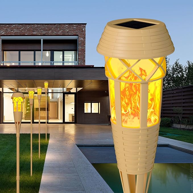 Solar Outdoor Lights – Solar Torch Lights with Flickering Flame for Garden Decor, Waterproof Solar Garden Lights, Outdoor Patio & Pathway Yard Decorations with Flame Torches - 2 Pack