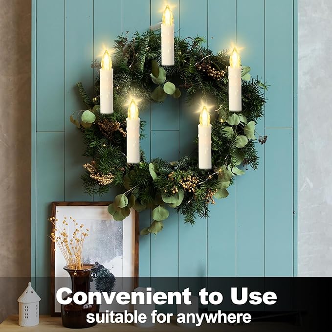 LED Christmas Candles, Flickering Clip on Candles for Christmas Tree, Battery Operated with Remote Timer, Warm White Light, Flameless Taper Candles for Home Christmas Decor, Set of 30