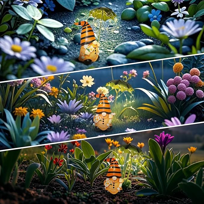 Garden Gnomes Outdoor Statues Decorations - Solar Gnome Figures with Umbrella Lights,Gnome Ornaments,Outside Patio Lawn Yard Art Decor,Funny Garden Gnomes Gifts for Women/Mom Birthdays