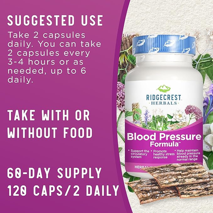RidgeCrest Herbals Blood Pressure Herbal Formula, 12 Herbs, (120 Count)