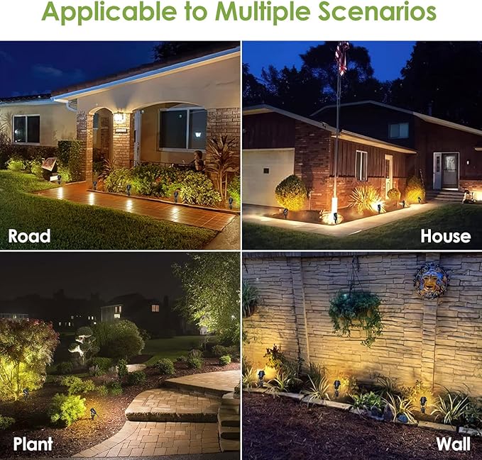 ECOWHO Outdoor Landscape Lighting, 12V LED Low Voltage Landscape Lights Waterproof Outdoor Spotlights Plug in, Graden Lights with Connector for Yard Flag Tree Pathway Lawn Decor(4 Pack Warm White)