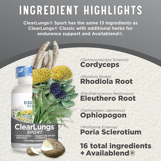 Ridgecrest Herbals ClearLungs Sport, Oxygen Intake (60 Vegan 30 Serv)