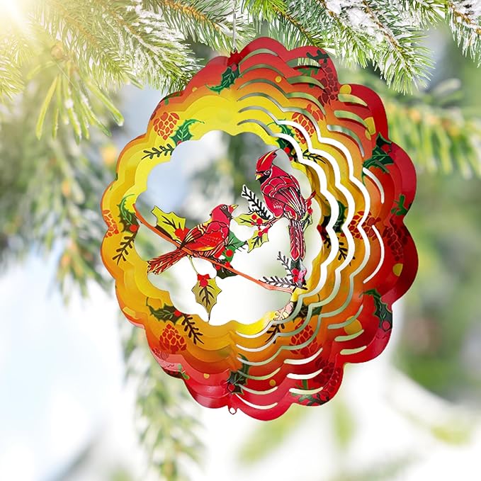 Cardinal Wind Spinners Metal Cardinal Gifts for Women, Mom, Grandma,12inch Hanging Wind Spinner for Outdoor&Indoor Decor Wind Kinetic Christmas Mother Ornament for Yard Garden Decoration
