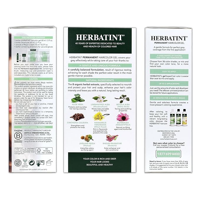 Herbatint Permanent Haircolor Gel, 4R Copper 100% Grey 4.56 oz