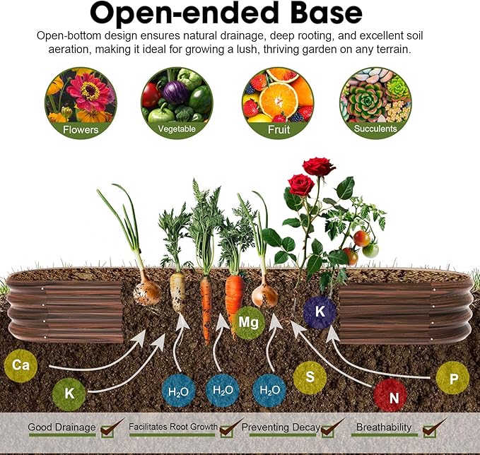 8x2ft Oval Galvanized Raised Garden Bed Kits 16" Tall Outdoor Large Metal Modular Planter Box 9-in-1 Raised Beds for Gardening,Vegetables,Fruits,Flowers & Herbs (Brown)