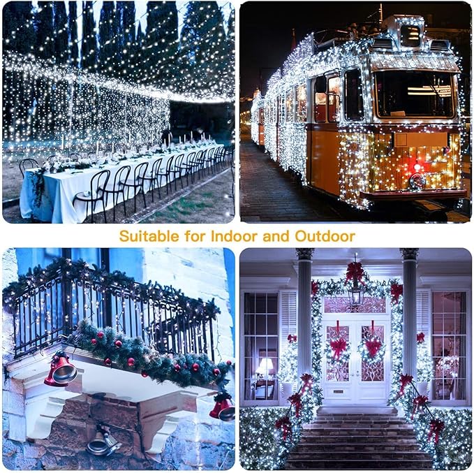 Solar String Lights Outdoor,115 Ft 300 LED Solar Christmas Lights with Remote,8 Modes Waterproof Patio Lights for Christmas Tree Patio Yard Garden Party Decor (White)