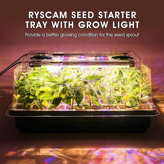 Seed Starter Tray with Grow Light, 96-Cell Seed Starter Kit, Seedling Starter Trays with Humidity Domes, Automatic Timer, Adjustable Light Indoor Gardening Plant Germination Trays