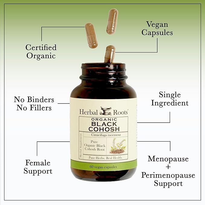 Herbal Roots Organic Black Cohosh Root 600mg | 60 Capsules,