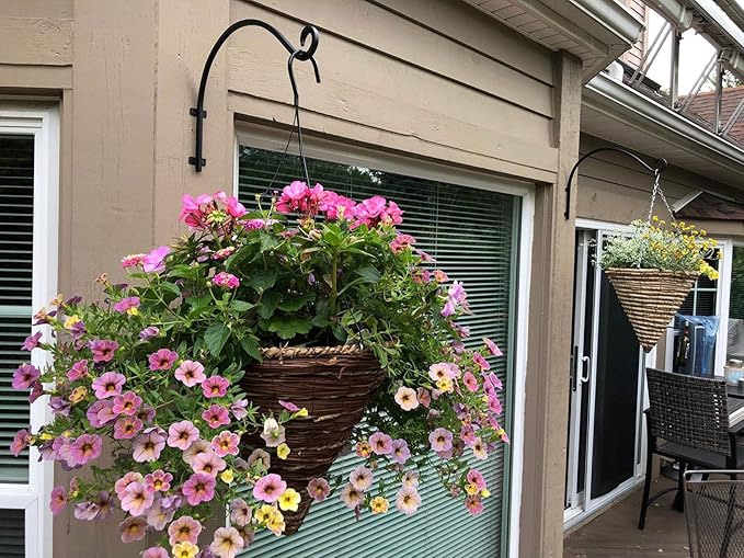 2 Pack Heavy Duty Plant Hanger Bracket, 16Inch Hanging Brackets for Plants Outdoor and Indoor, 80lbs Holding Capacity Metal Plant Wall Hooks, Black Hanging Plant Brackets for Flower Wind Bird Feeder