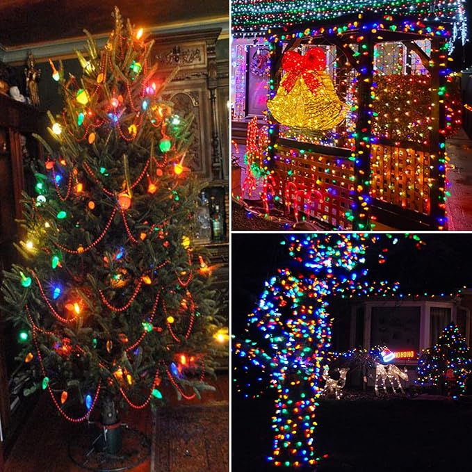 YIQU Extendable 2-Pack 66FT 100 Count C9 Christmas Lights Outdoor/Indoor, Waterproof Green Wire Plug in String Lights for Xmas Tree Garden Patio Wedding Party Decoration (Multicolor)