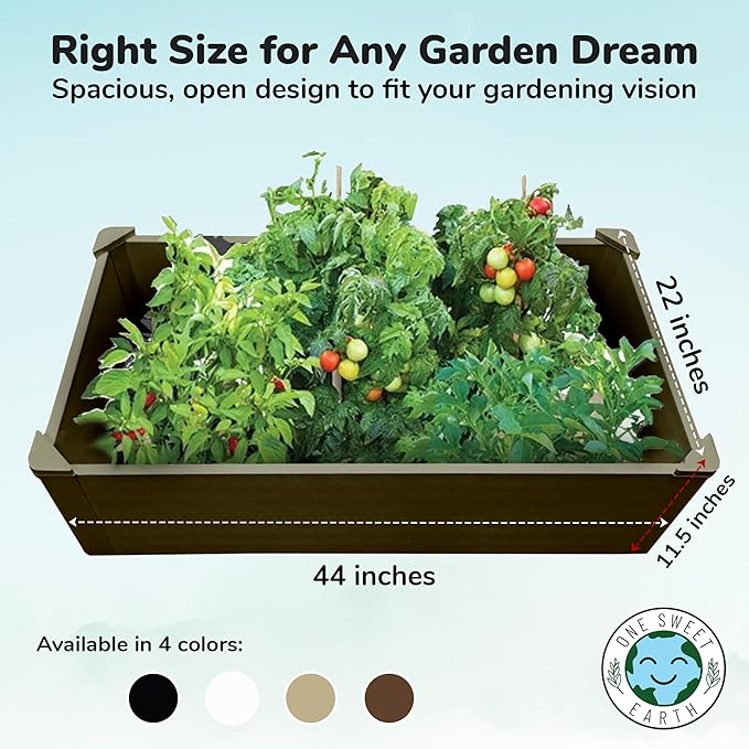 Raised Garden Bed - 2x4 ft Planter Box - Weathered Wood HDPE - No Tools Needed - DIY Kit for Urban Gardening, Flowers, Herbs & Vegetables - Made in The USA